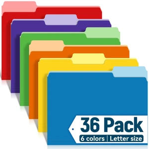 36 Pack Two-Tone Letter Size Color File Folders with 1/3-Cut Tabs | 6 Assorted Colors, Bulk File Folders, School and Office Supplies 36 Pack Two-Tone Letter Size Color File Folders with 1/3-Cut Tabs | 6 Assorted Colors, Bulk File Folders, School and Office Supplies