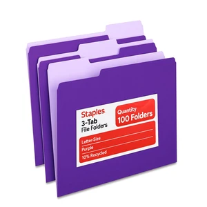 File Folders, Letter Size, 1/3-Cut Tabs, Purple, 100/Pack | Durable 10.5-point paper stock for everyday office document filing. File Folders, Letter Size, 1/3-Cut Tabs, Purple, 100/Pack | Durable 10.5-point paper stock for everyday office document filing.