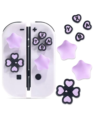 Cross D-Pad Button Caps Thumb Grips Set, Compatible with Nintendo Switch/OLED/Lite, Cute Star 3D Soft Silicone ABXY Buttons Sticker Joystick Cover Caps, Black/Purple Cross D-Pad Button Caps Thumb Grips Set, Compatible with Nintendo Switch/OLED/Lite, Cute Star 3D Soft Silicone ABXY Buttons Sticker Joystick Cover Caps, Black/Purple