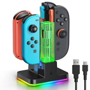 Switch 2/1 Controller Charger | 8 in 1 Charger Dock Station for Joy Cons Accessories Kits with a USB Type-C Charging Cord for Nintendo Switch (Black) Switch 2/1 Controller Charger | 8 in 1 Charger Dock Station for Joy Cons Accessories Kits with a USB Type-C Charging Cord for Nintendo Switch (Black)