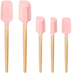 Wooden Handle Silicone Rubber Spatula Set 5 Piece for Kitchen Baking, Jars,Cooking, and Mixing High Heat Resistant Non Stick Dishwasher Safe BPA-Free (Pink) Wooden Handle Silicone Rubber Spatula Set 5 Piece for Kitchen Baking, Jars,Cooking, and Mixing High Heat Resistant Non Stick Dishwasher Safe BPA-Free (Pink)