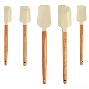 5 Piece Wooden Handle Silicone Rubber Spatula Set for Kitchen Baking, Jars,Cooking, and Mixing High Heat Resistant Non Stick Dishwasher Safe BPA-Free (off white) 5 Piece Wooden Handle Silicone Rubber Spatula Set for Kitchen Baking, Jars,Cooking, and Mixing High Heat Resistant Non Stick Dishwasher Safe BPA-Free (off white)