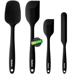 4 Piece Silicone Spatula Set - Seamless One-Pieces Design - Non Stick Rubber Spatulas Kitchen Scraper for Baking, Cooking, Scraping & Mixing, Heat Resistant & BPA Free & Dishwasher Safe (Black) 4 Piece Silicone Spatula Set - Seamless One-Pieces Design - Non Stick Rubber Spatulas Kitchen Scraper for Baking, Cooking, Scraping & Mixing, Heat Resistant & BPA Free & Dishwasher Safe (Black)