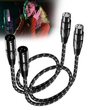 Short XLR Cables 2ft 2 Pack, XLR Microphone Cable Nylon Braided | Balanced Shielded Cord with 3-Pin XLR Male to Female for Microphones Recording, Mixer, Amplifier, Speaker Systems Short XLR Cables 2ft 2 Pack, XLR Microphone Cable Nylon Braided | Balanced Shielded Cord with 3-Pin XLR Male to Female for Microphones Recording, Mixer, Amplifier, Speaker Systems