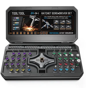 TOOLTOOL Magnetic Screwdriver Set 34 in 1, Ratchet Screwdriver with DIY 4 Handles and Multi Precision Bits, Ratcheting Screw Driver Set with Portable Storage Case for PC/Mobile/Watch/Bicycle/Furniture TOOLTOOL Magnetic Screwdriver Set 34 in 1, Ratchet Screwdriver with DIY 4 Handles and Multi Precision Bits, Ratcheting Screw Driver Set with Portable Storage Case for PC/Mobile/Watch/Bicycle/Furniture