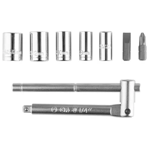 Folding Mini T-Handle Set 1/4 Drive Compact Folding T-Handle Driver with 8, 10, 12 & 13 mm Hex Sockets Plus #2 Phillips & Flat-Head Bits Folding Mini T-Handle Set 1/4 Drive Compact Folding T-Handle Driver with 8, 10, 12 & 13 mm Hex Sockets Plus #2 Phillips & Flat-Head Bits