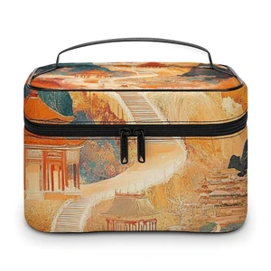 HERCHA Travel Makeup Case Retro Ancient Palace Scroll Artwork Pattern Toiletry Bag Portable Cosmetic Organizer Bags with Compartments and Handle Storage Pouch for Business Trip, Gym, Backpacking HERCHA Travel Makeup Case Retro Ancient Palace Scroll Artwork Pattern Toiletry Bag Portable Cosmetic Organizer Bags with Compartments and Handle Storage Pouch for Business Trip, Gym, Backpacking