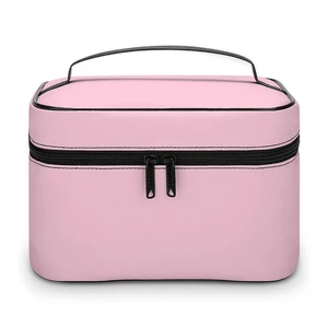 HERCHA Travel Makeup Bag Solid Pink Color Leather Toiletry Bags Portable Cosmetic Organizer Case with Compartments and Handle Classic Zipper Shower Essentials Storage Pouch HERCHA Travel Makeup Bag Solid Pink Color Leather Toiletry Bags Portable Cosmetic Organizer Case with Compartments and Handle Classic Zipper Shower Essentials Storage Pouch