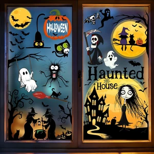 Halloween Window Clings Decor, Double Side Stickers Window Decals for Party Home Decoration, Ghosts, Witch, Bats, Black Cat and Haunted House Halloween Window Clings Decor, Double Side Stickers Window Decals for Party Home Decoration, Ghosts, Witch, Bats, Black Cat and Haunted House