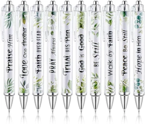 Christian Pen Set, 10 Pack, Green Elegance, Black Ink Christian Pen Set, 10 Pack, Green Elegance, Black Ink