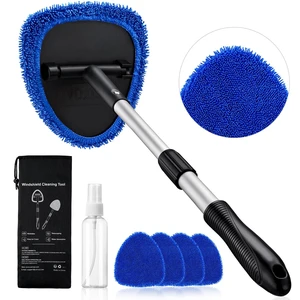 21" Extra-Long Windshield Cleaner Tool & Car Interior Detailing Kit | Extendable Handle, 4 Reusable Microfiber Pads, Streak & Lint-free, Auto Glass Wiper Brush for Car & Home, Blue 21" Extra-Long Windshield Cleaner Tool & Car Interior Detailing Kit | Extendable Handle, 4 Reusable Microfiber Pads, Streak & Lint-free, Auto Glass Wiper Brush for Car & Home, Blue