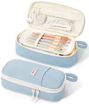 Cute Pencil Case, Aesthetic Pen Pouch, Colored Large Pencil Bag with Zipper, Kawaii Stationery Storage and Organizer, School Supplies for Teen and Adult Girls, Blue Cute Pencil Case, Aesthetic Pen Pouch, Colored Large Pencil Bag with Zipper, Kawaii Stationery Storage and Organizer, School Supplies for Teen and Adult Girls, Blue