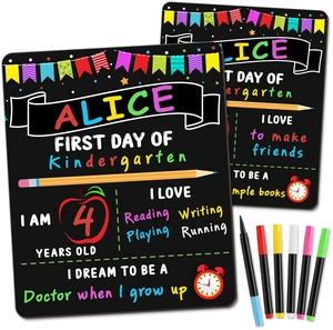 First Day of School Sign Board with 6 Liquid Chalk Markers | 10 x 12 Inch, Double Sided, Back to School Board, Reusable Wooden Board, Preschool and Kindergarten, Kids, Girls and Boys First Day of School Sign Board with 6 Liquid Chalk Markers | 10 x 12 Inch, Double Sided, Back to School Board, Reusable Wooden Board, Preschool and Kindergarten, Kids, Girls and Boys
