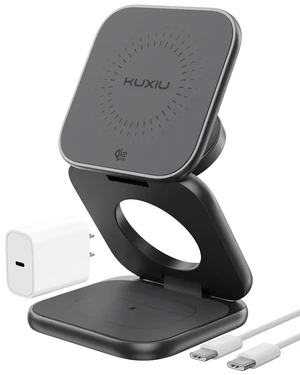 KU XIU Qi2.2 25W Magnetic Wireless Charger, Foldable 3 in 1 Travel Charging Station for iPhone 17/16/15/14/13/12, 5W for Apple Watch & AirPods, Aluminum Alloy Design, 45W GaN Adapter Included, Gray KU XIU Qi2.2 25W Magnetic Wireless Charger, Foldable 3 in 1 Travel Charging Station for iPhone 17/16/15/14/13/12, 5W for Apple Watch & AirPods, Aluminum Alloy Design, 45W GaN Adapter Included, Gray