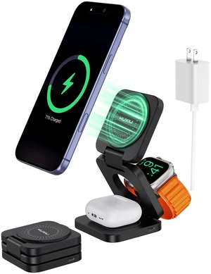 KU XIU Foldable 3 in 1 Travel Charging Station for Apple Device, Qi2.2 25W | Magnetic Charger Stand, Pocket-Sized, 25W Fast Wireless Charger for iPhone 18-12, 5W for Watch & AirPods, 45W Adapter Incl. KU XIU Foldable 3 in 1 Travel Charging Station for Apple Device, Qi2.2 25W | Magnetic Charger Stand, Pocket-Sized, 25W Fast Wireless Charger for iPhone 18-12, 5W for Watch & AirPods, 45W Adapter Incl.