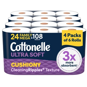 Ultra Soft Toilet Paper, 24 Family Mega Rolls=108 Regular Rolls Ultra Soft Toilet Paper, 24 Family Mega Rolls=108 Regular Rolls