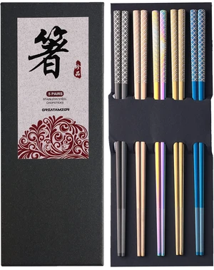 Metal Chopsticks Reusable Multicolor Stainless Steel Chopsticks Dishwasher Safe Chop Sticks Laser Engraved Copper Coin Pattern Square Non-slip, 9 1/4 Inches 5 Pairs Gift Set Metal Chopsticks Reusable Multicolor Stainless Steel Chopsticks Dishwasher Safe Chop Sticks Laser Engraved Copper Coin Pattern Square Non-slip, 9 1/4 Inches 5 Pairs Gift Set