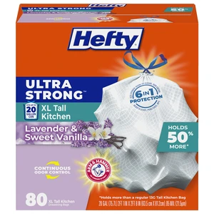 Ultra Strong 20G XL Tall Kitchen Trash Bags, Lavender Vanilla, 80ct | Holds 50% More Than 13G, 20 Gallon White Trash Bags with Drawstrings, Continuous Odor Control, Resists Leaks, Punctures, Rips Ultra Strong 20G XL Tall Kitchen Trash Bags, Lavender Vanilla, 80ct | Holds 50% More Than 13G, 20 Gallon White Trash Bags with Drawstrings, Continuous Odor Control, Resists Leaks, Punctures, Rips