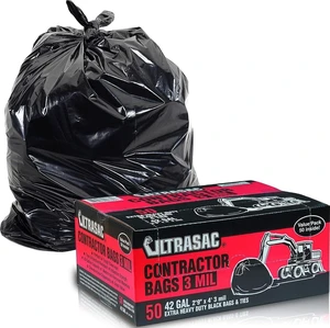 Heavy Duty Contractor Bags (VALUE 50 PACK/w TIES), 42 Gallon, 32.75" X 47" - 3 MIL Thick Large Black Industrial Garbage Trashbags for Construction and Commercial use Heavy Duty Contractor Bags (VALUE 50 PACK/w TIES), 42 Gallon, 32.75" X 47" - 3 MIL Thick Large Black Industrial Garbage Trashbags for Construction and Commercial use