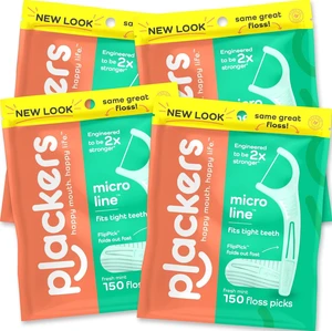Micro Line Floss Picks, Fresh Mint, 150 Count, Pack of 4 | Floss fiber made without PTFE, Fits tight teeth, Fold-out toothpick, QuickFix Grip, Resealable bag, 2x Stronger Micro Line Floss Picks, Fresh Mint, 150 Count, Pack of 4 | Floss fiber made without PTFE, Fits tight teeth, Fold-out toothpick, QuickFix Grip, Resealable bag, 2x Stronger