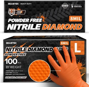 Nitrile Disposable Gloves, 8Mil Latex & Powder Free Chemical Resistant Heavy Duty Cooking Diamond Glove Orange 100Pcs (Large) Nitrile Disposable Gloves, 8Mil Latex & Powder Free Chemical Resistant Heavy Duty Cooking Diamond Glove Orange 100Pcs (Large)