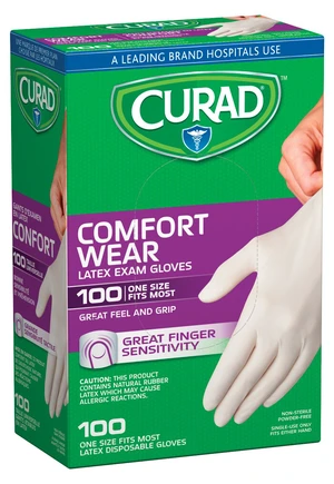 Comfort Wear Latex Exam Gloves, Powder-Free, One Size Fits Most, 100 count Comfort Wear Latex Exam Gloves, Powder-Free, One Size Fits Most, 100 count