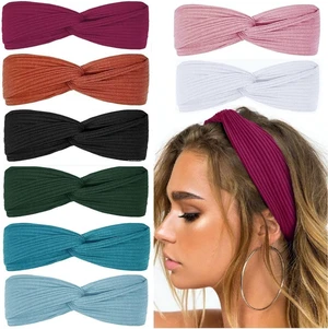 Headbands for Women Twist Knotted Boho Stretchy Hair Bands for Girls Criss Cross Turban Plain Headwrap Yoga Workout Vintage Hair Accessories, Solid Color, 8Pcs Headbands for Women Twist Knotted Boho Stretchy Hair Bands for Girls Criss Cross Turban Plain Headwrap Yoga Workout Vintage Hair Accessories, Solid Color, 8Pcs
