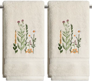 2 Pcs Beige Wildflower Floral Embroidered Hand Towels for Bathroom, 100% Cotton Soft Absorbent Farmhouse Decor Towels, 13.7 x 29.5 Inch 2 Pcs Beige Wildflower Floral Embroidered Hand Towels for Bathroom, 100% Cotton Soft Absorbent Farmhouse Decor Towels, 13.7 x 29.5 Inch
