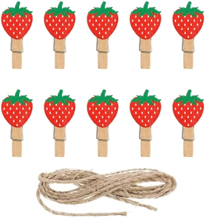 50 Pcs Strawberry Wooden Clip with Jute Twine Cute Fruit Clothespin Craft Clip Decorative Photo Hanging Peg Pin for Baby Shower Card Picture Art DIY Supplies 50 Pcs Strawberry Wooden Clip with Jute Twine Cute Fruit Clothespin Craft Clip Decorative Photo Hanging Peg Pin for Baby Shower Card Picture Art DIY Supplies