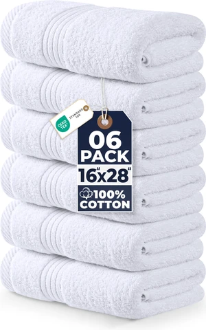 6 Piece Hand Towels Set, 16x28 in, 100% Cotton, White | Premium Lightweight Ring Spun Cotton Hand Towels - Highly Absorbent, Quick-Drying, Ideal for Travel, Camp, Hotel & Spa 6 Piece Hand Towels Set, 16x28 in, 100% Cotton, White | Premium Lightweight Ring Spun Cotton Hand Towels - Highly Absorbent, Quick-Drying, Ideal for Travel, Camp, Hotel & Spa