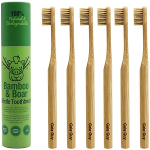 Natural Bristle Bamboo Toothbrush (NO Nylon - Boar Hair ONLY) - Totally Compostable & Biodegradable Boar Bristle and Bamboo Toothbrushes - Zero Waste - 6-Pack Natural Bristle Bamboo Toothbrush (NO Nylon - Boar Hair ONLY) - Totally Compostable & Biodegradable Boar Bristle and Bamboo Toothbrushes - Zero Waste - 6-Pack