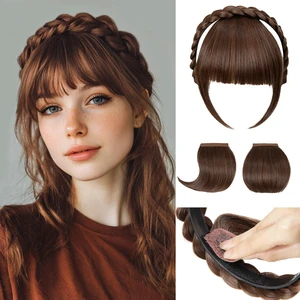 Braided Headband with 3 Detachable Clip in Bangs Fringe Hairpieces Fake Synthetic Hair Band Bangs for Women Chocolate Multi Braided Headband with 3 Detachable Clip in Bangs Fringe Hairpieces Fake Synthetic Hair Band Bangs for Women Chocolate Multi