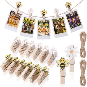 100 Pcs Bee and Daisy Wooden Clothespins with Natural Jute Twine Summer Photo Clips Snack Close Laundry Clip Cartoon Wood Food Peg for Pictures Display Hanging Clothes Home Party Wedding 100 Pcs Bee and Daisy Wooden Clothespins with Natural Jute Twine Summer Photo Clips Snack Close Laundry Clip Cartoon Wood Food Peg for Pictures Display Hanging Clothes Home Party Wedding