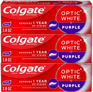 Optic White Purple Toothpaste with Fluoride, 3 Pack, 3.8 oz | Fresh Mint, Removes 1 Year of Stains With Micro-Polishing Action, Enamel Safe Whitening for Everyday Use, Whitens Teeth Optic White Purple Toothpaste with Fluoride, 3 Pack, 3.8 oz | Fresh Mint, Removes 1 Year of Stains With Micro-Polishing Action, Enamel Safe Whitening for Everyday Use, Whitens Teeth