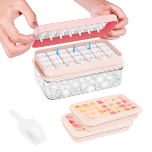 Ice Cube Tray with Lid and Bin, Easy Release 56 Cubes for Freezer | Food-grade BPA-free PP and ABS. Ice cubes for fruit, cocktails, iced coffee. Space-saving stackable with scoop Ice Cube Tray with Lid and Bin, Easy Release 56 Cubes for Freezer | Food-grade BPA-free PP and ABS. Ice cubes for fruit, cocktails, iced coffee. Space-saving stackable with scoop