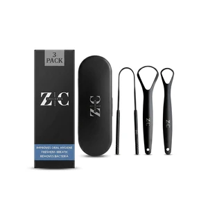 Tongue Scraper for Adults (3 Pack) - 304 Surgical Grade Stainless Steel Tongue Scrubber & Cleaner with Travel Case, Reduces Bad Breath, Black Ergonomic Metal Tongue Brush, Dishwasher Safe Tongue Scraper for Adults (3 Pack) - 304 Surgical Grade Stainless Steel Tongue Scrubber & Cleaner with Travel Case, Reduces Bad Breath, Black Ergonomic Metal Tongue Brush, Dishwasher Safe