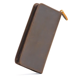 Fountain Pen Case 3 Divided Slots Crazy Horse Leather Pen Holder, Handmade Display Zippered Pouch for Rollerball Pen-Retro Fountain Pen Case 3 Divided Slots Crazy Horse Leather Pen Holder, Handmade Display Zippered Pouch for Rollerball Pen-Retro