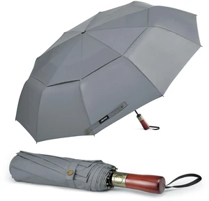 54 Inch Large Windproof Golf Umbrella Compact Umbrellas for Rain | Vented Double Canopy, Auto Open Close, Wooden Handle, Oversized Folding Umbrella for Travel, 10 Ribs, 2 people, Grey 54 Inch Large Windproof Golf Umbrella Compact Umbrellas for Rain | Vented Double Canopy, Auto Open Close, Wooden Handle, Oversized Folding Umbrella for Travel, 10 Ribs, 2 people, Grey
