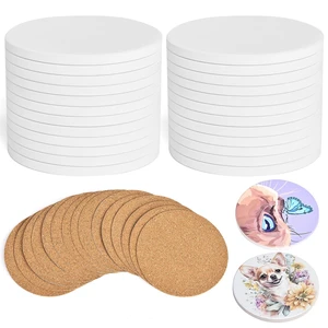 24 Pcs Round Ceramic Tiles for Crafts 4x4 White Ceramic Coasters for Crafts with Cork Backing Pads Blank Unglazed Tiles for Painting, Alcohol Ink, Acrylic Pouring, DIY Coaster 24 Pcs Round Ceramic Tiles for Crafts 4x4 White Ceramic Coasters for Crafts with Cork Backing Pads Blank Unglazed Tiles for Painting, Alcohol Ink, Acrylic Pouring, DIY Coaster