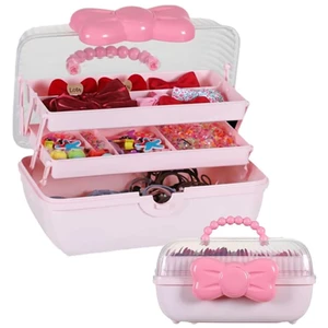 Hair Accessories Organizer for Girls Headbands, Clips, Ties | Baby Girl Supplies, Lockable Three-layer Folding Craft Organizers and Storage Plastic Jewelry Box,10.8 * 5.9 * 5.7in Hair Accessories Organizer for Girls Headbands, Clips, Ties | Baby Girl Supplies, Lockable Three-layer Folding Craft Organizers and Storage Plastic Jewelry Box,10.8 * 5.9 * 5.7in