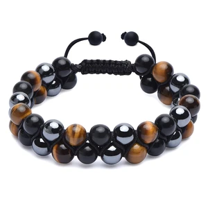 Triple Protection Bracelet for Men - Genuine Tigers Eye Black Obsidian Hematite 8mm Natural Stone Beads Stretchy Healing Crystal Jewelry, Anxiety Relief Energy, Ideal for Dad Christmas Birthday Triple Protection Bracelet for Men - Genuine Tigers Eye Black Obsidian Hematite 8mm Natural Stone Beads Stretchy Healing Crystal Jewelry, Anxiety Relief Energy, Ideal for Dad Christmas Birthday