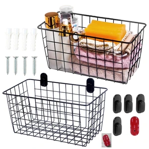 2 PackExtra LargeHanging Kitchen Basket,Wire Storage Basket,with Traceless Tape and 3M High-Strength Plastic Hooks,no Drilling,for Cabinet Storage,Kitchen,Bathroom,Storage Room,large capacity 2 PackExtra LargeHanging Kitchen Basket,Wire Storage Basket,with Traceless Tape and 3M High-Strength Plastic Hooks,no Drilling,for Cabinet Storage,Kitchen,Bathroom,Storage Room,large capacity