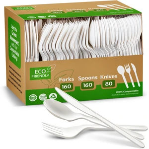 100% Compostable PLA Combo Cutlery Set 400 Pcs 100% Compostable PLA Combo Cutlery Set 400 Pcs