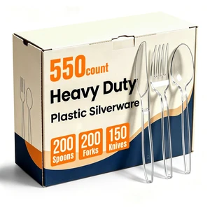 550 Count Plastic Silverware Heavy Duty, 200 Forks, 200 Spoons, 150 Knives | Clear Disposable Plastic Utensils Set, BPA-Free, Heat Resistant Plastics Cutlery for Catering & Events, Daily 550 Count Plastic Silverware Heavy Duty, 200 Forks, 200 Spoons, 150 Knives | Clear Disposable Plastic Utensils Set, BPA-Free, Heat Resistant Plastics Cutlery for Catering & Events, Daily