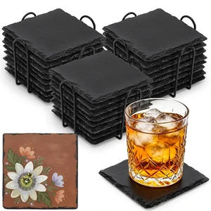 24 Pieces Drink Coasters, 4 Inch Square Slate Stone Coaster with 3 Holders, Handmade Coasters Set for Bar Kitchen Home Decor 24 Pieces Drink Coasters, 4 Inch Square Slate Stone Coaster with 3 Holders, Handmade Coasters Set for Bar Kitchen Home Decor