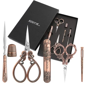 Embroidery Scissors Kits Include 2 Pairs Vintage Scissors | European Style Sewing Tools With Sewing Needle Case, Thimble, Threader, Complete Sewing Kit for Embroidery (Red Copper) Embroidery Scissors Kits Include 2 Pairs Vintage Scissors | European Style Sewing Tools With Sewing Needle Case, Thimble, Threader, Complete Sewing Kit for Embroidery (Red Copper)
