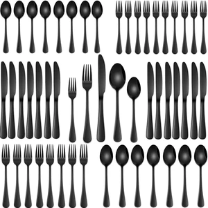 30 PCs Flatware Sets,Black Stainless Steel Silverware Sets Service For 6 Person,Durable Cutlery Sets For Home,Party,Restaurant,Tableware Cutlery Sets 30 PCs Flatware Sets,Black Stainless Steel Silverware Sets Service For 6 Person,Durable Cutlery Sets For Home,Party,Restaurant,Tableware Cutlery Sets
