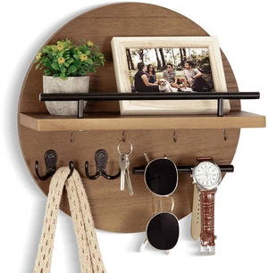 Key Holder Wall Mount with Shelf and Hooks, Mail Organizer for Wall, Brown | Decorative Cute Circular Design Key Hanger, Wood Entryway Key Rack with Sunglasses Holder, Rustic Home Decor Wall Decor Key Holder Wall Mount with Shelf and Hooks, Mail Organizer for Wall, Brown | Decorative Cute Circular Design Key Hanger, Wood Entryway Key Rack with Sunglasses Holder, Rustic Home Decor Wall Decor