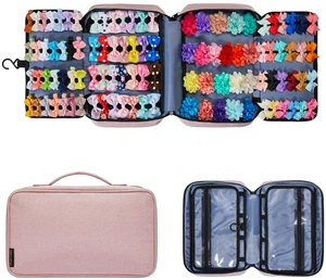 Hair Accessories Organizer for Girls, Hair Accessories Storage Bag, Hair Bow Storage Organaizer for Girls with Multi-Compartments, Baby Hair Accessories Organizer for Travel (Pink) Hair Accessories Organizer for Girls, Hair Accessories Storage Bag, Hair Bow Storage Organaizer for Girls with Multi-Compartments, Baby Hair Accessories Organizer for Travel (Pink)