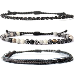 Men's 3-Pack Adjustable Bracelet Set | Natural Stone Beaded + Waxed String + Woven Rope | Waterproof Bracelets Gift for Men Men's 3-Pack Adjustable Bracelet Set | Natural Stone Beaded + Waxed String + Woven Rope | Waterproof Bracelets Gift for Men